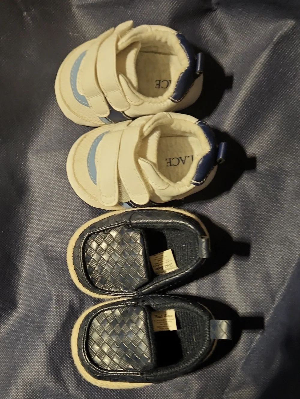 Childrens Place White Sneaker and First Steps Navy Moccasin Duo Size 0
